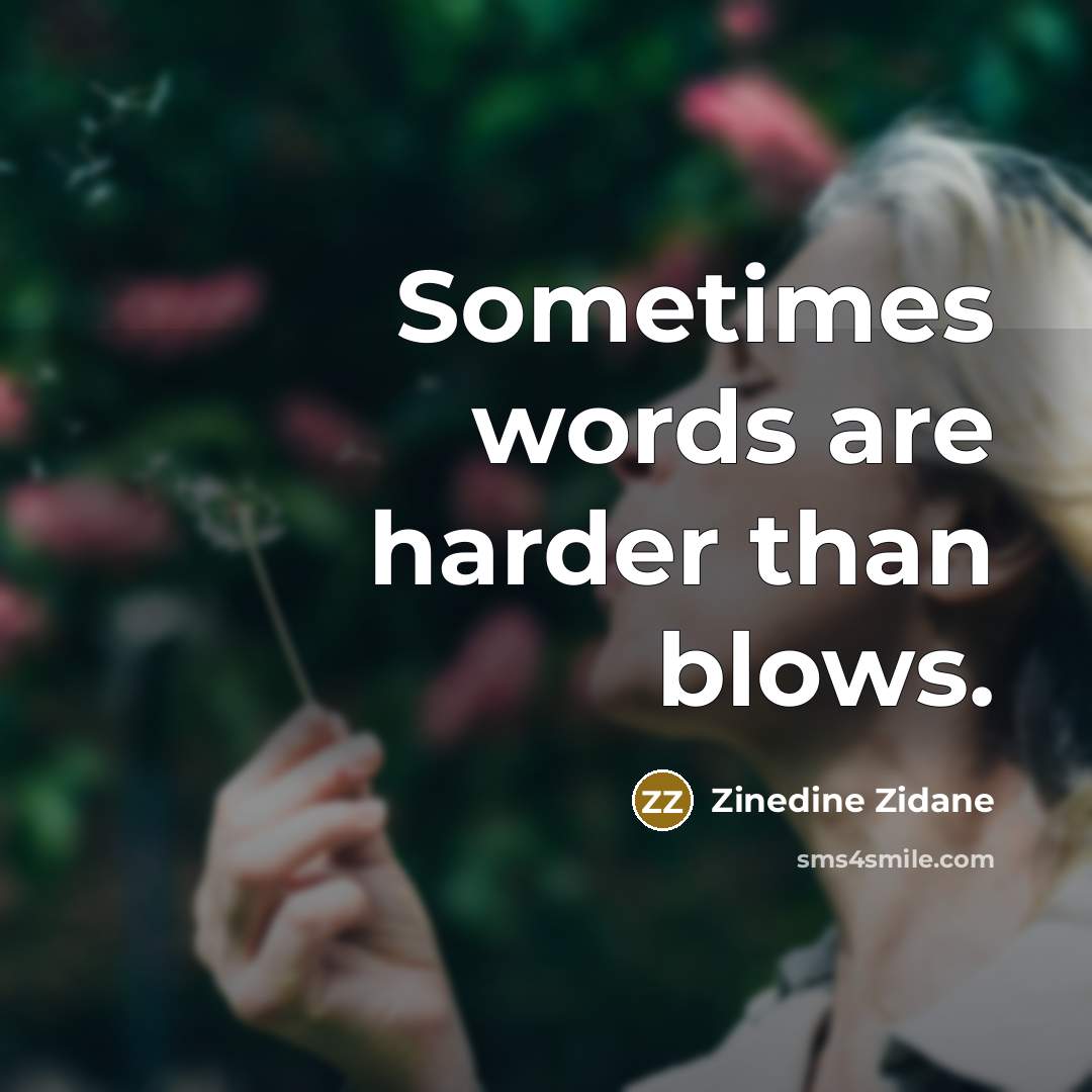 “Sometimes words are harder than blows.…” quote by Zinedine Zidane