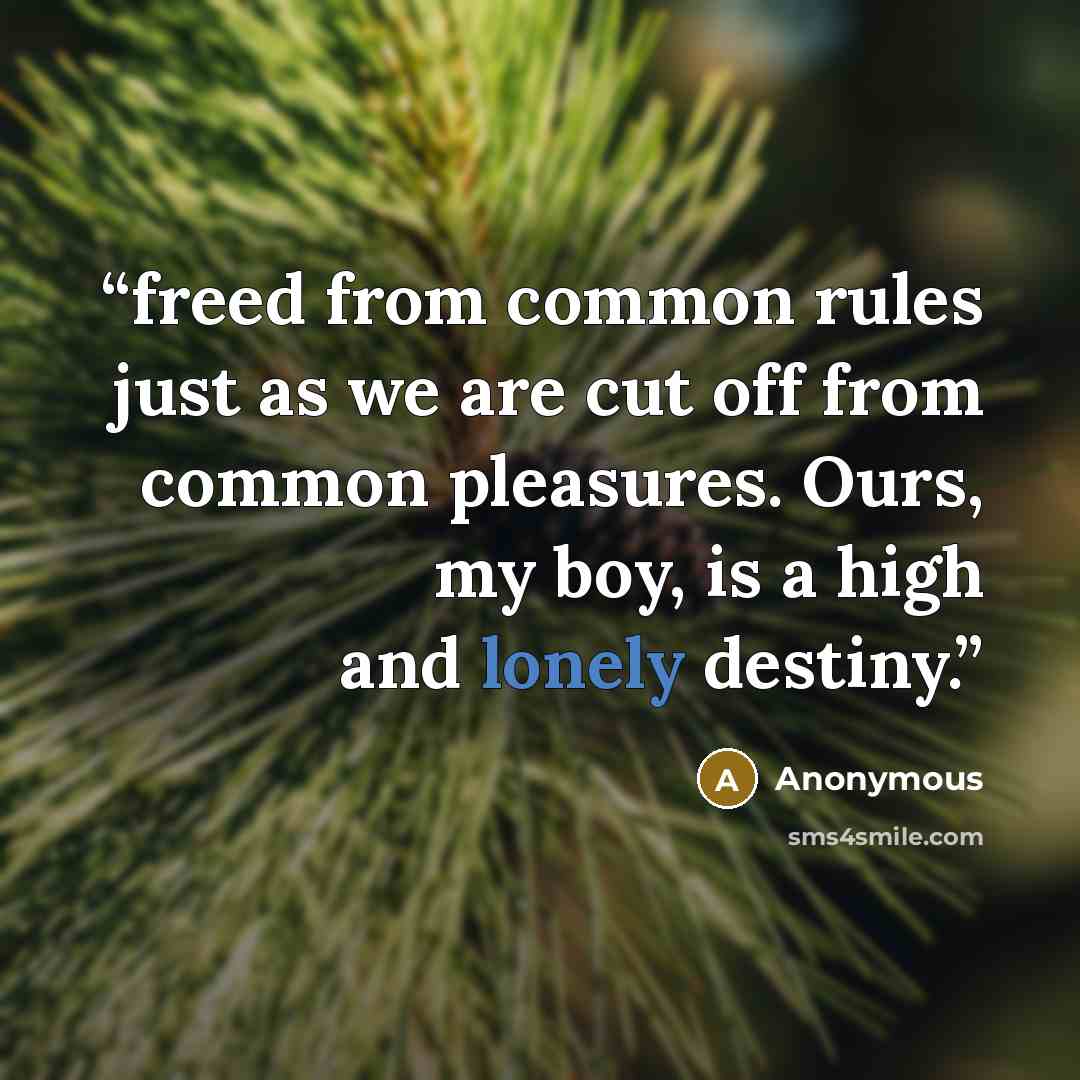 “freed from common rules just as we are cut off from common pleasures. Ours, my boy, is a high and lonely destiny.” quote by Anonymous