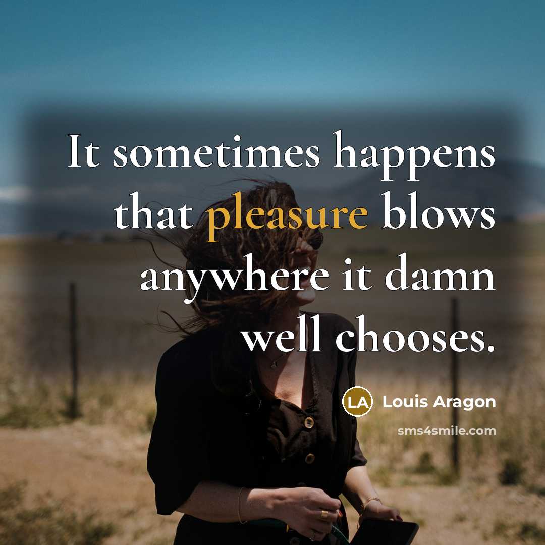 “It sometimes happens that pleasure blows anywhere it damn well…” quote by Louis Aragon