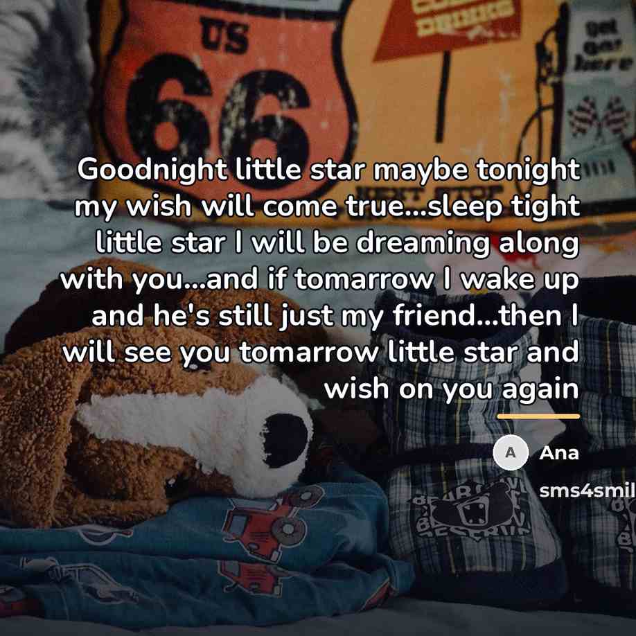 “Goodnight little star maybe tonight my wish will come true...sleep…” quote by Ana