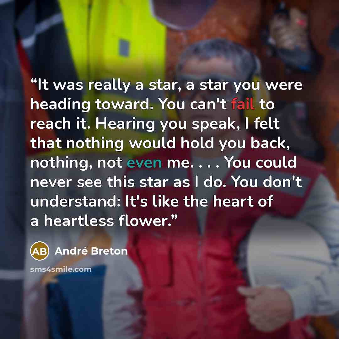 “It was really a star, a star you were heading toward. You can't fail to reach it. Hearing you speak, I felt that nothing would hold you back, nothing, not even me. . . . You could never see this star as I do. You don't understand: It's like the heart of a heartless flower.” quote by André Breton