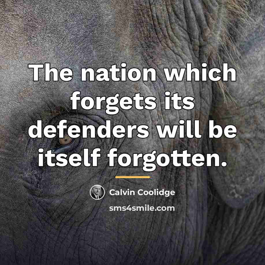 “The nation which forgets its defenders will be itself forgotten.…” quote by Calvin Coolidge