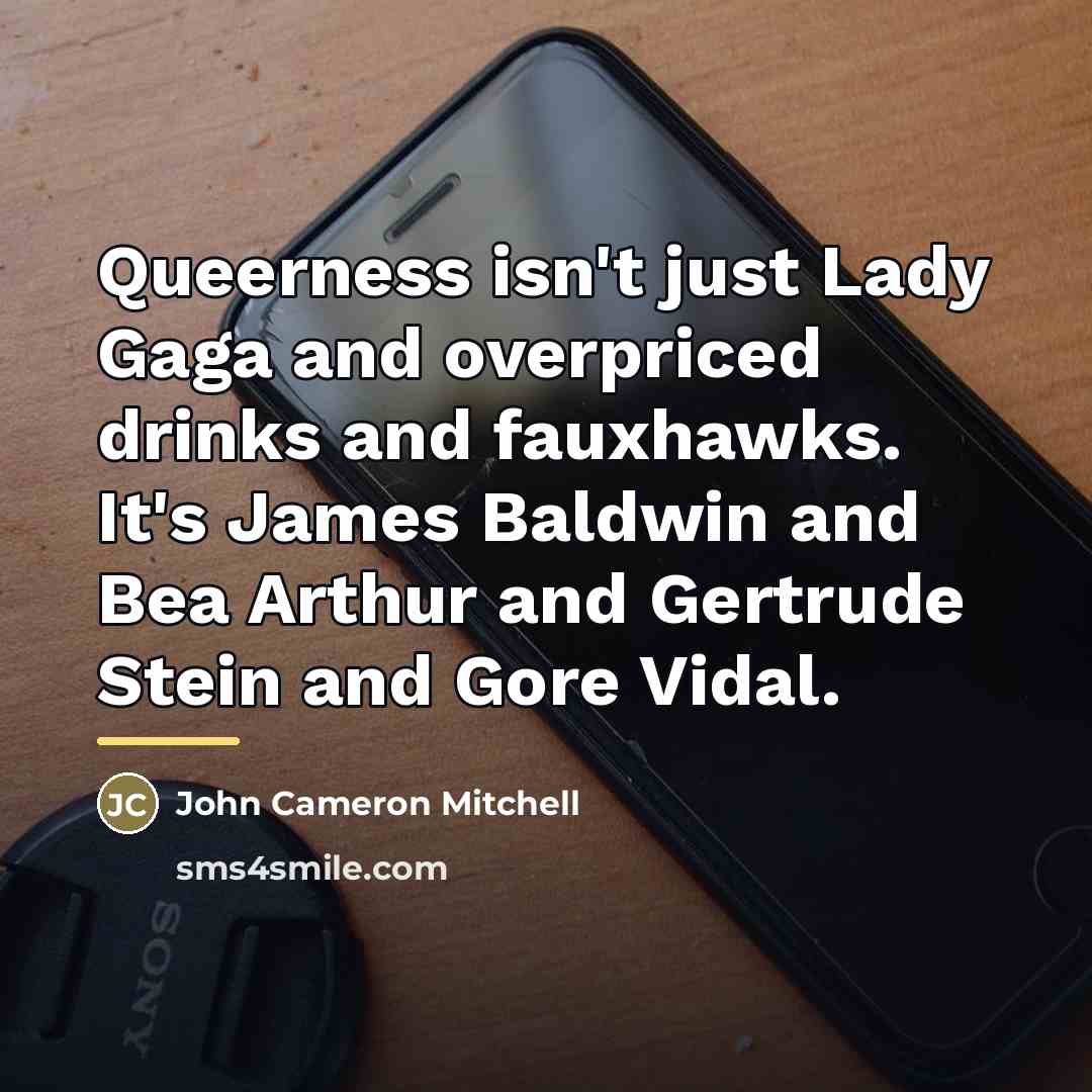 “Queerness isn't just Lady Gaga and overpriced drinks and fauxhawks.…” quote by John Cameron Mitchell
