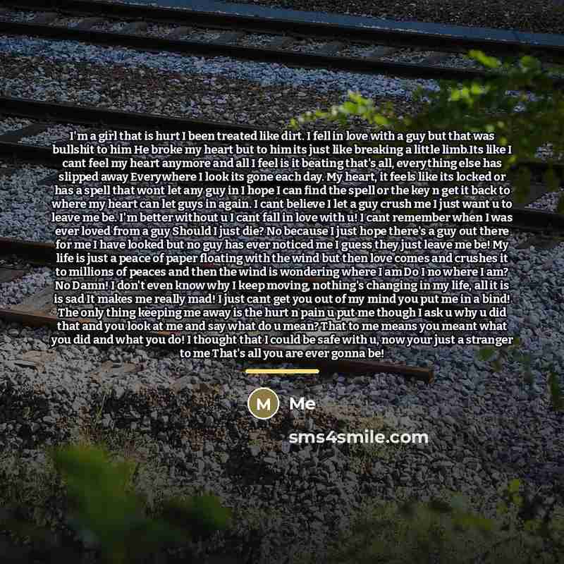 “I'm a girl that is hurt I been treated like…” quote by Me