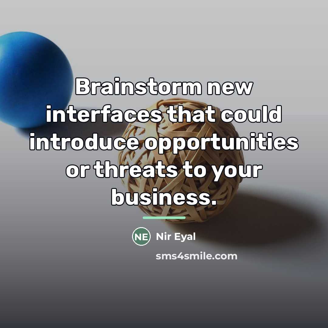 “Brainstorm new interfaces that could introduce opportunities or threats to…” quote by Nir Eyal