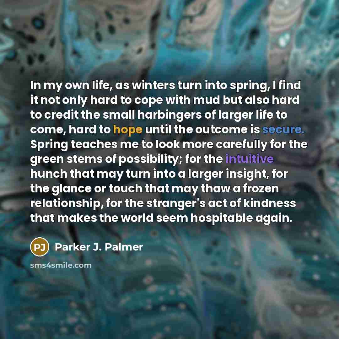“In my own life, as winters turn into spring, I…” quote by Parker J. Palmer