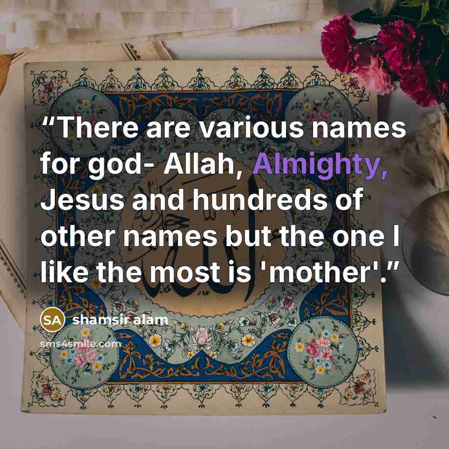 “There are various names for god- Allah, Almighty, Jesus and hundreds of other names but the one I like the most is 'mother'.” quote by shamsir alam