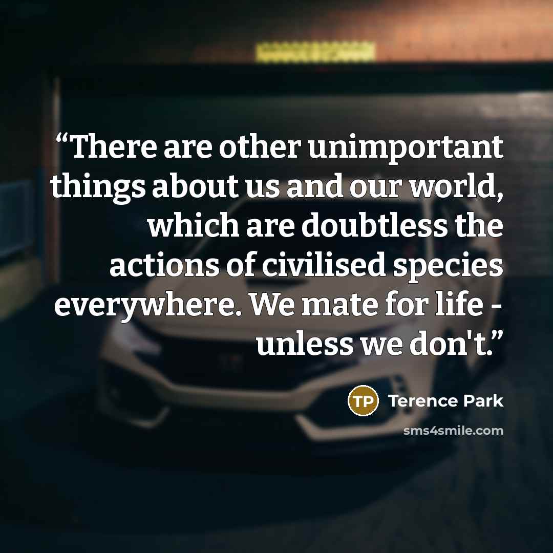 “There are other unimportant things about us and our world, which are doubtless the actions of civilised species everywhere. We mate for life - unless we don't.” quote by Terence Park
