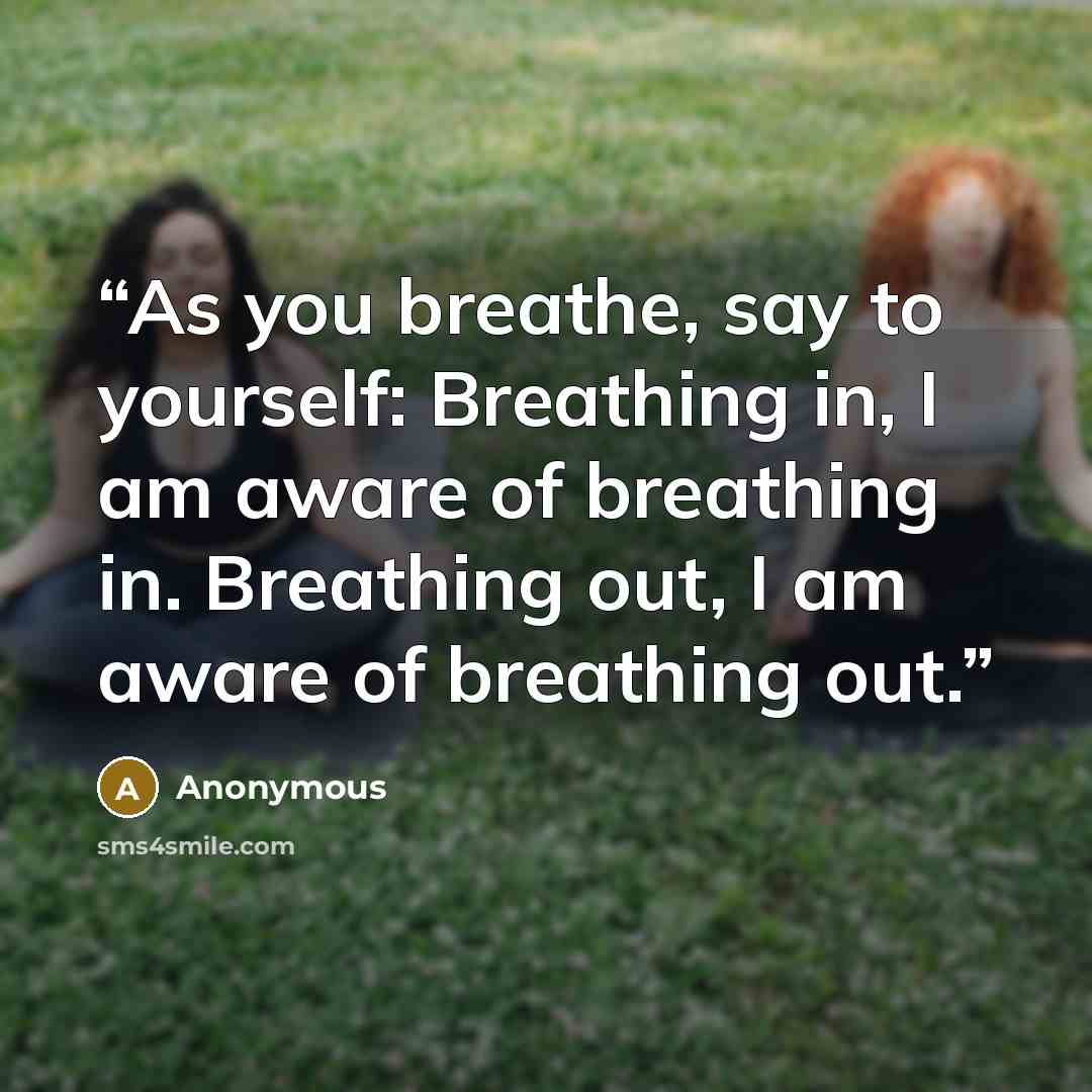 “As you breathe, say to yourself: Breathing in, I am aware of breathing in. Breathing out, I am aware of breathing out.” quote by Anonymous