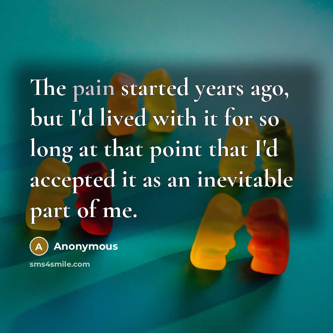 “The pain started years ago, but I'd lived with it for so long at that point that I'd accepted it as an inevitable part of me.” quote by Anonymous
