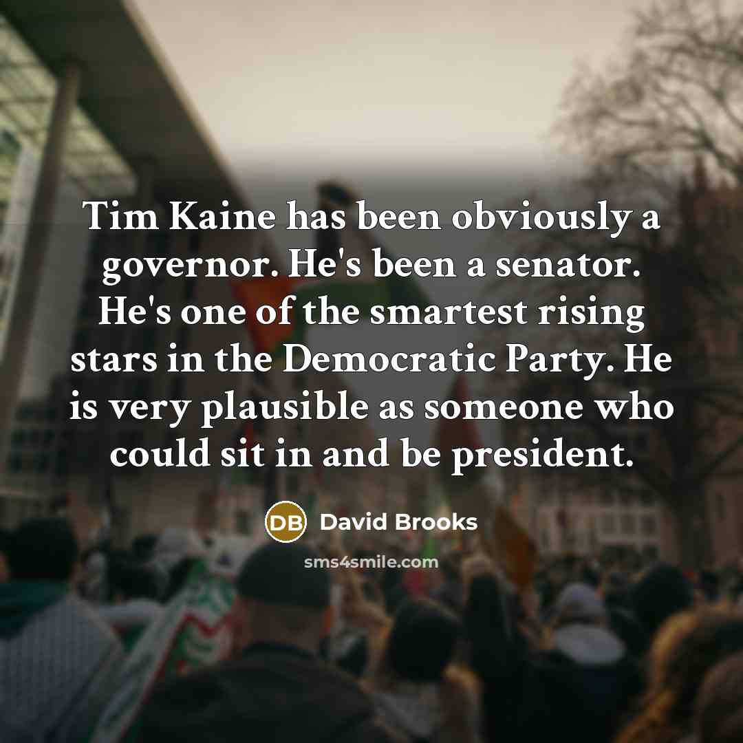 “Tim Kaine has been obviously a governor. He's been a…” quote by David Brooks