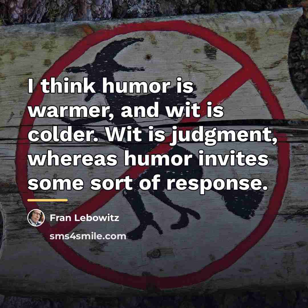 “I think humor is warmer, and wit is colder. Wit…” quote by Fran Lebowitz
