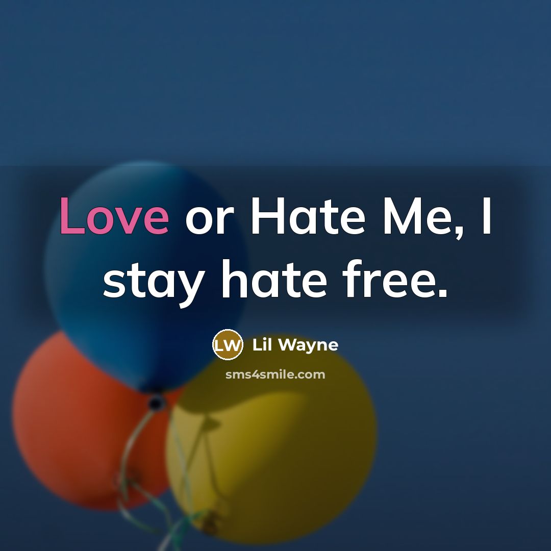 “Love or Hate Me, I stay hate free.…” quote by Lil Wayne