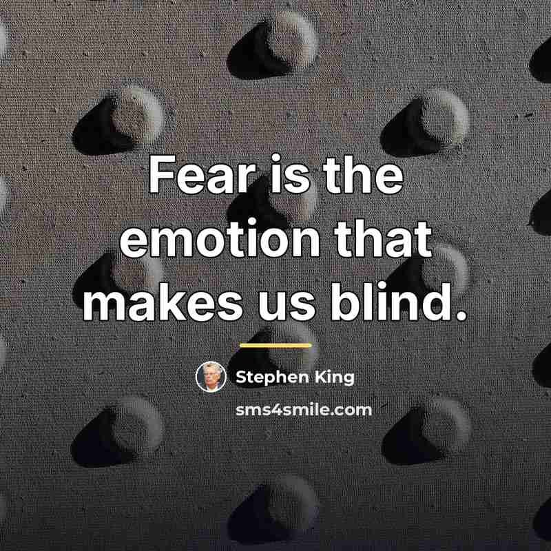 “Fear is the emotion that makes us blind.…” quote by Stephen King