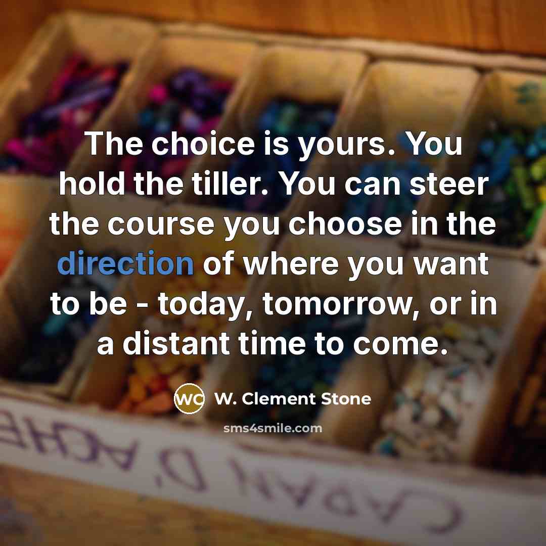 “The choice is yours. You hold the tiller. You can…” quote by W. Clement Stone