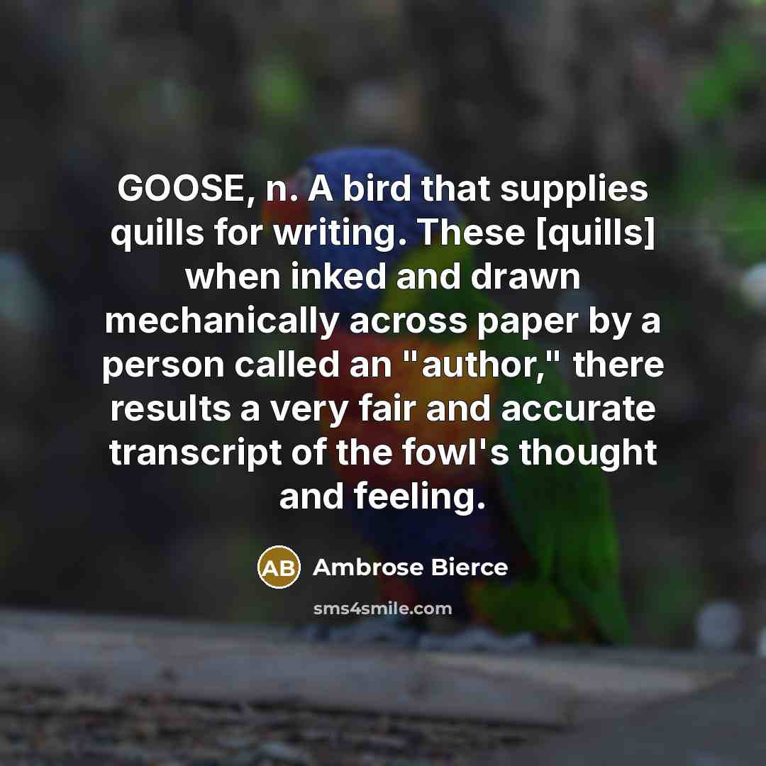 “GOOSE, n. A bird that supplies quills for writing. These…” quote by Ambrose Bierce