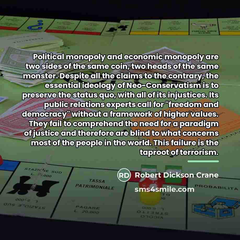 “Political monopoly and economic monopoly are two sides of the…” quote by Robert Dickson Crane