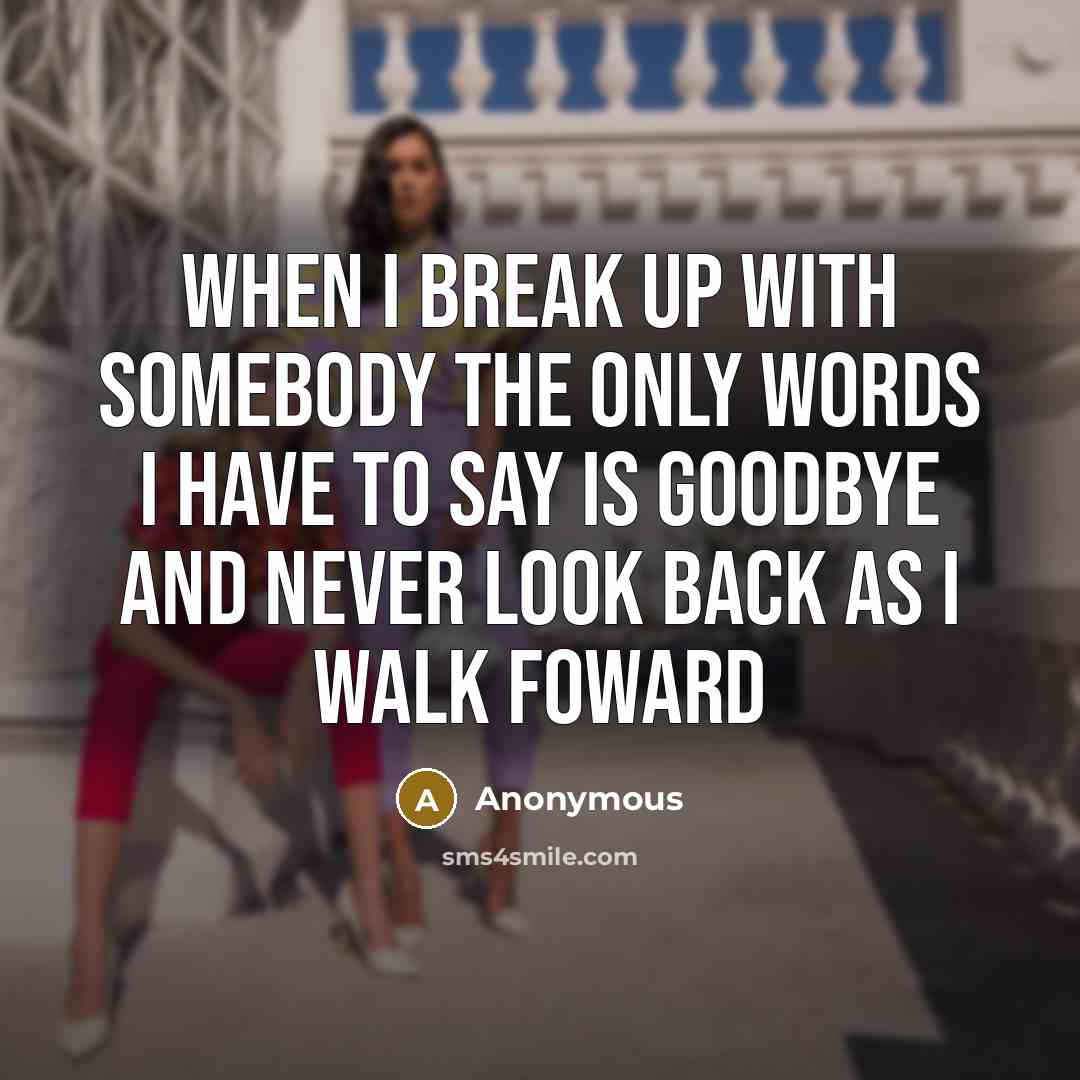 “When I break up with somebody the only words I have to say is goodbye and never look back as I walk foward” quote by Anonymous