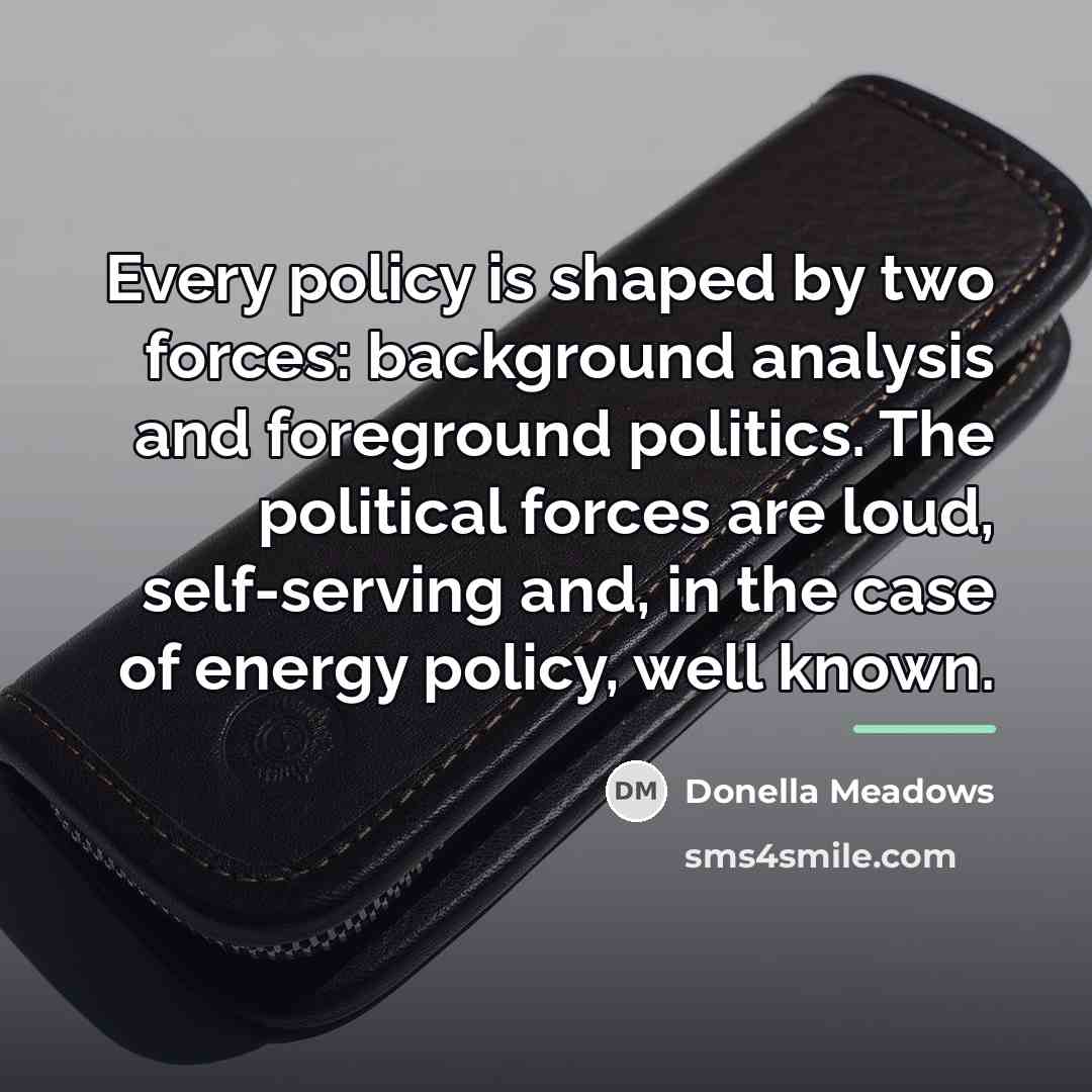 “Every policy is shaped by two forces: background analysis and…” quote by Donella Meadows