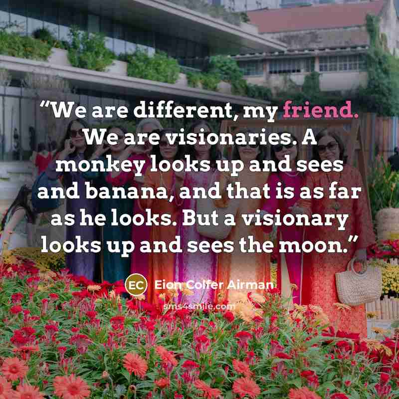 “We are different, my friend. We are visionaries. A monkey looks up and sees and banana, and that is as far as he looks. But a visionary looks up and sees the moon.” quote by Eion Colfer Airman
