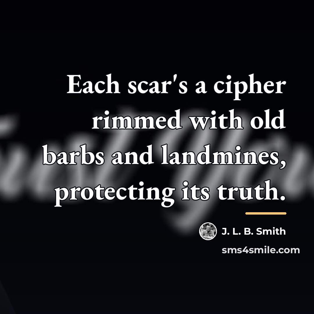 “Each scar's a cipher rimmed with old barbs and landmines,…” quote by J. L. B. Smith