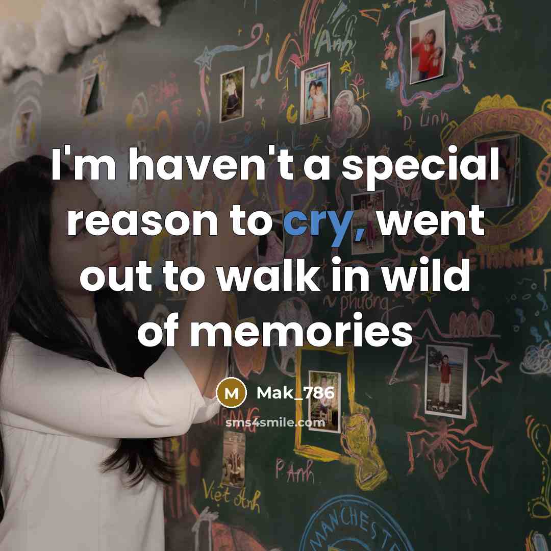 “I'm haven't a special reason to cry, went out to walk in wild of memories” quote by Mak_786