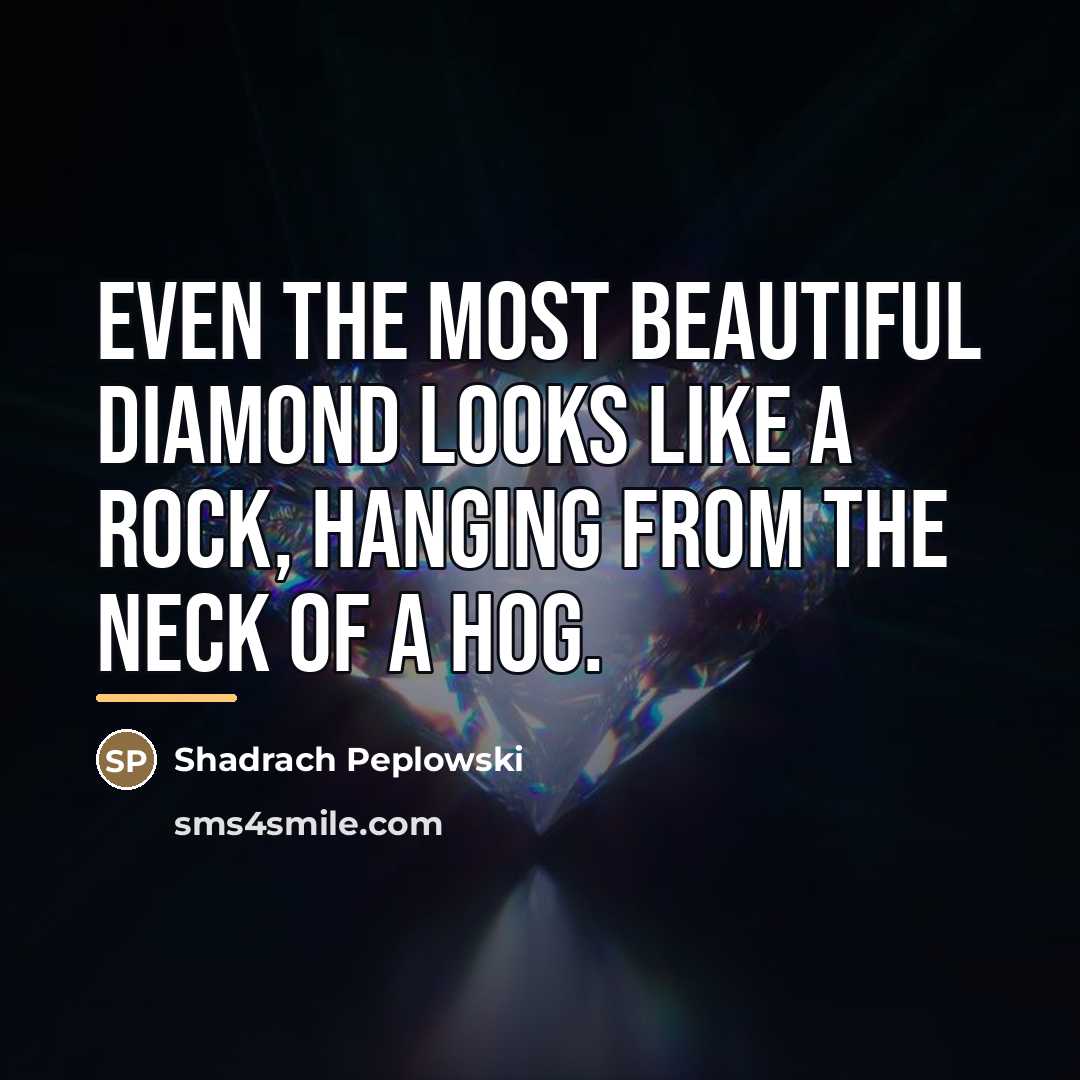 “Even the most beautiful diamond looks like a rock, hanging…” quote by Shadrach Peplowski