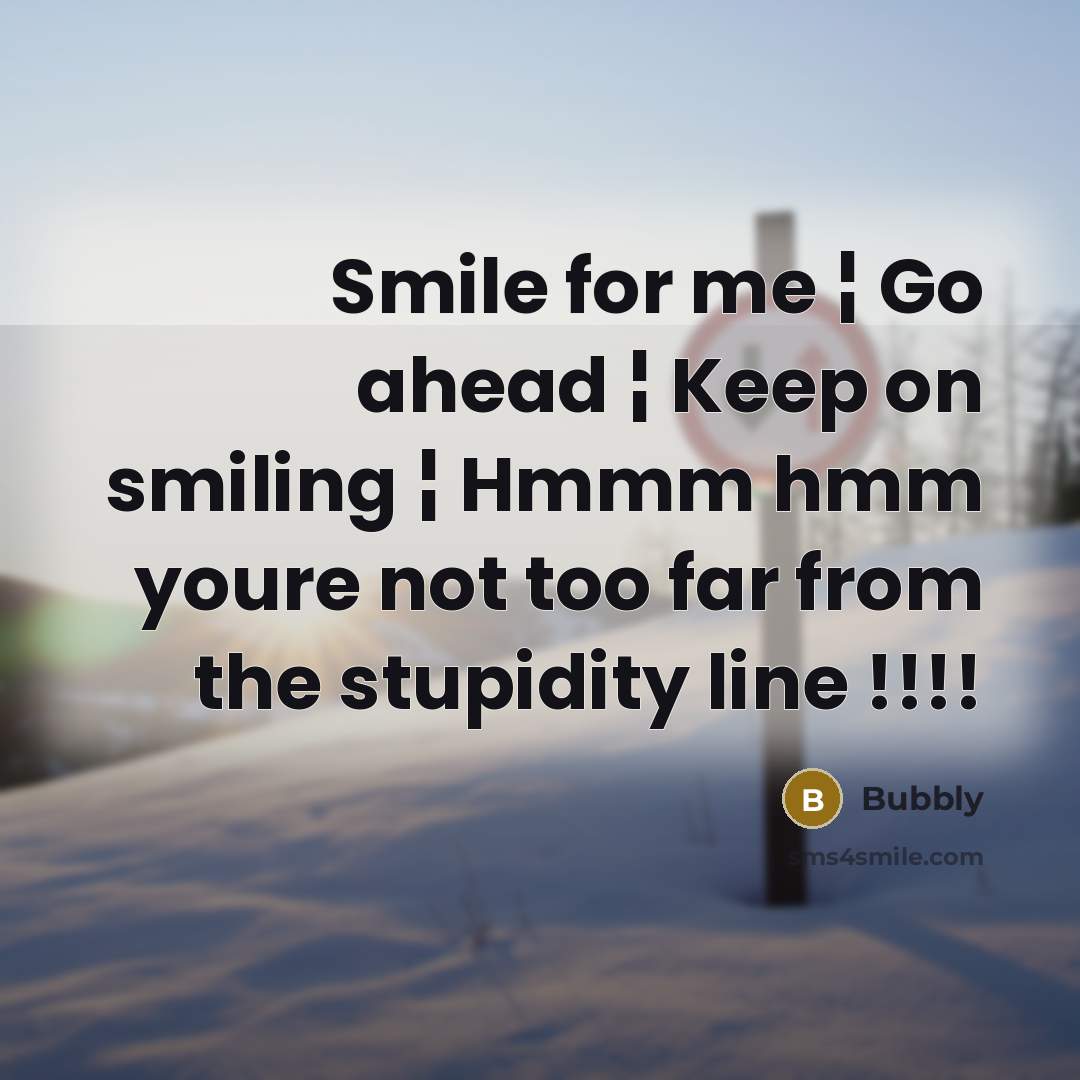 “Smile for me ¦ Go ahead ¦ Keep on smiling ¦ Hmmm hmm youre not too far from the stupidity line !!!!” quote by Bubbly
