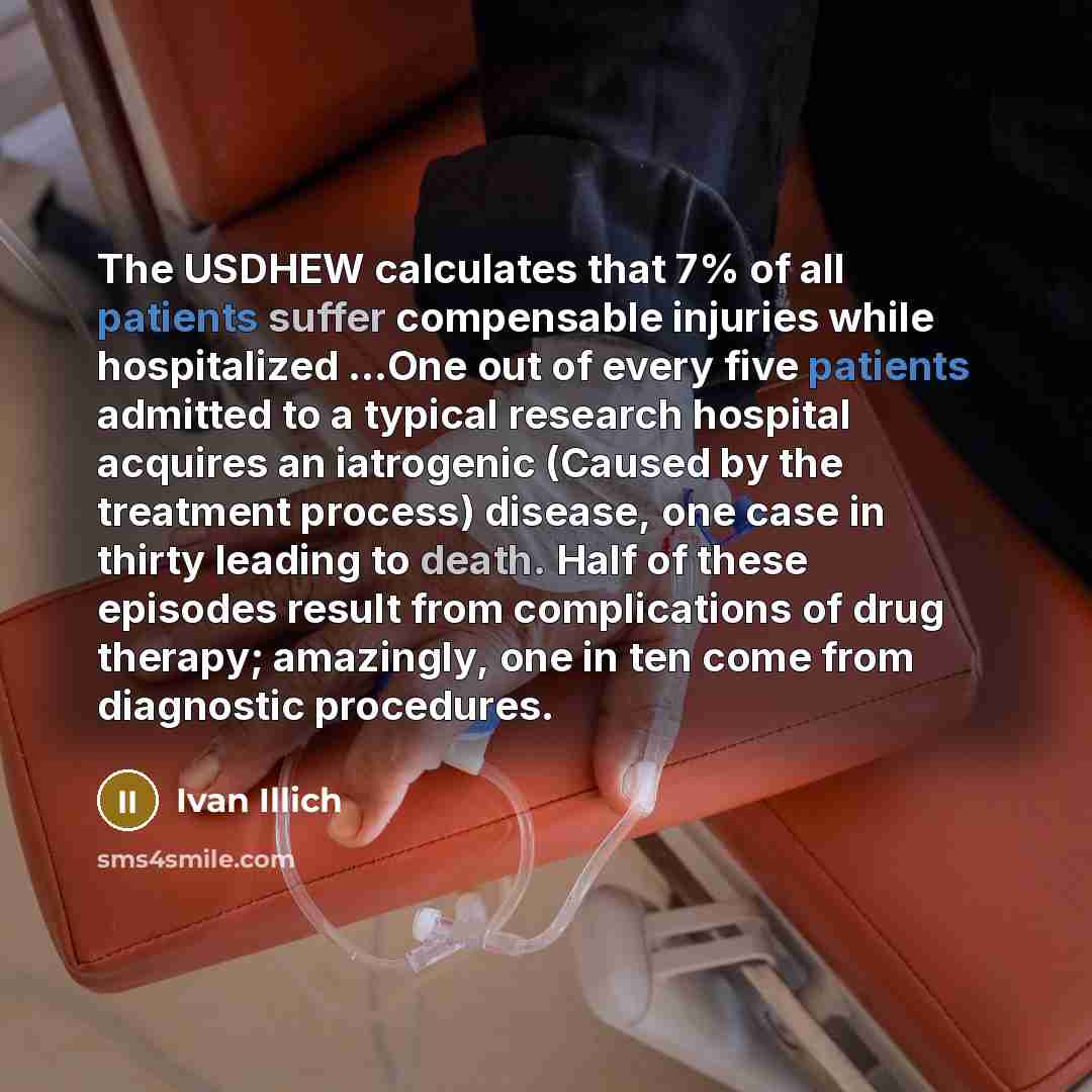 “The USDHEW calculates that 7% of all patients suffer compensable…” quote by Ivan Illich