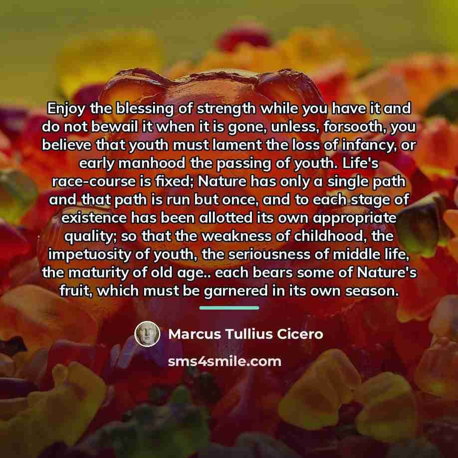 “Enjoy the blessing of strength while you have it and…” quote by Marcus Tullius Cicero