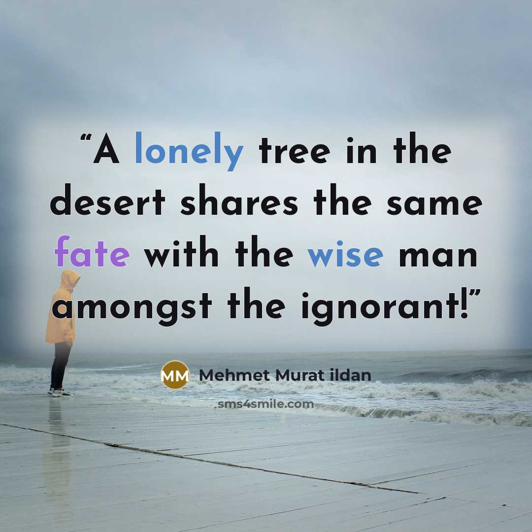 “A lonely tree in the desert shares the same fate with the wise man amongst the ignorant!” quote by Mehmet Murat ildan
