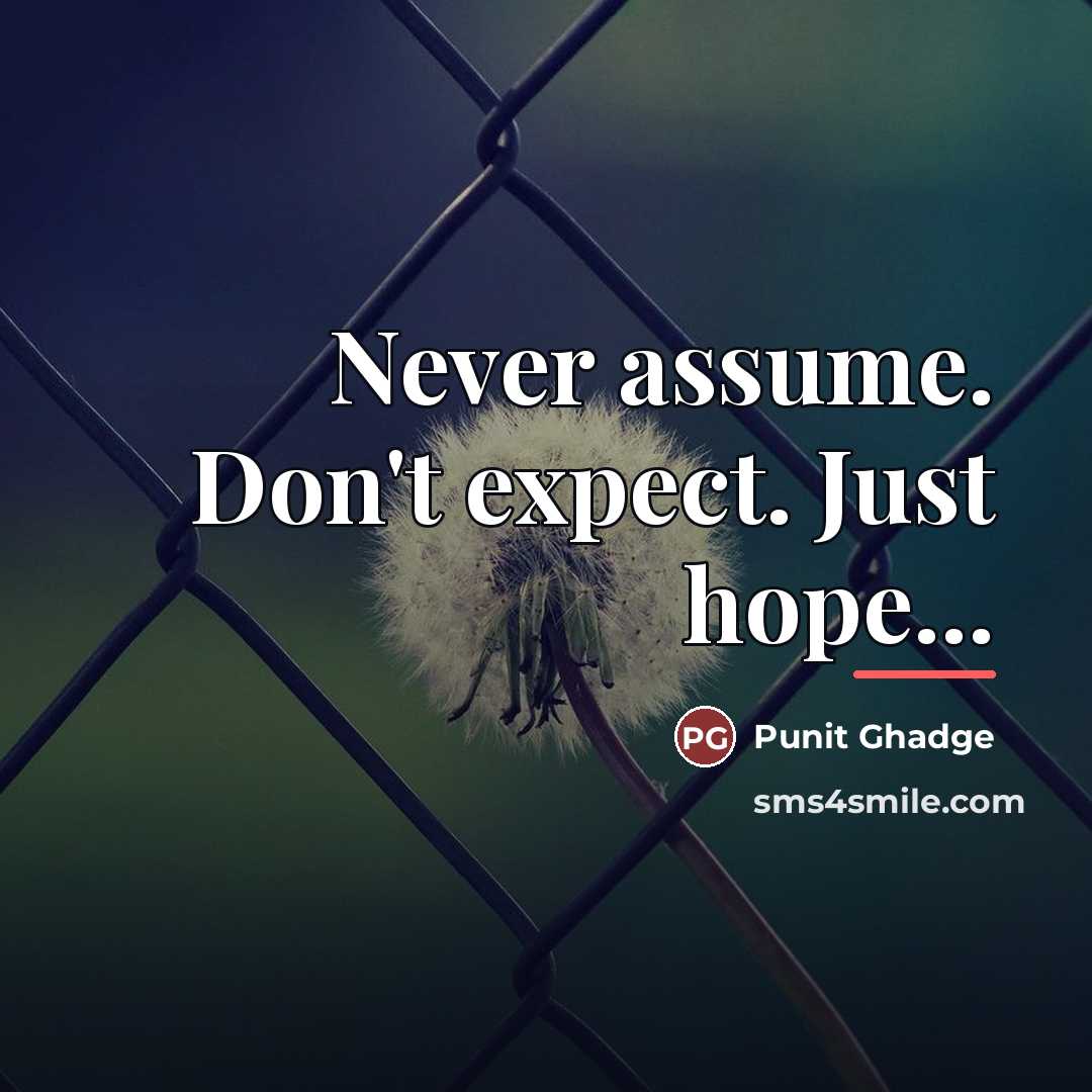 “Never assume. Don't expect. Just hope...…” quote by Punit Ghadge