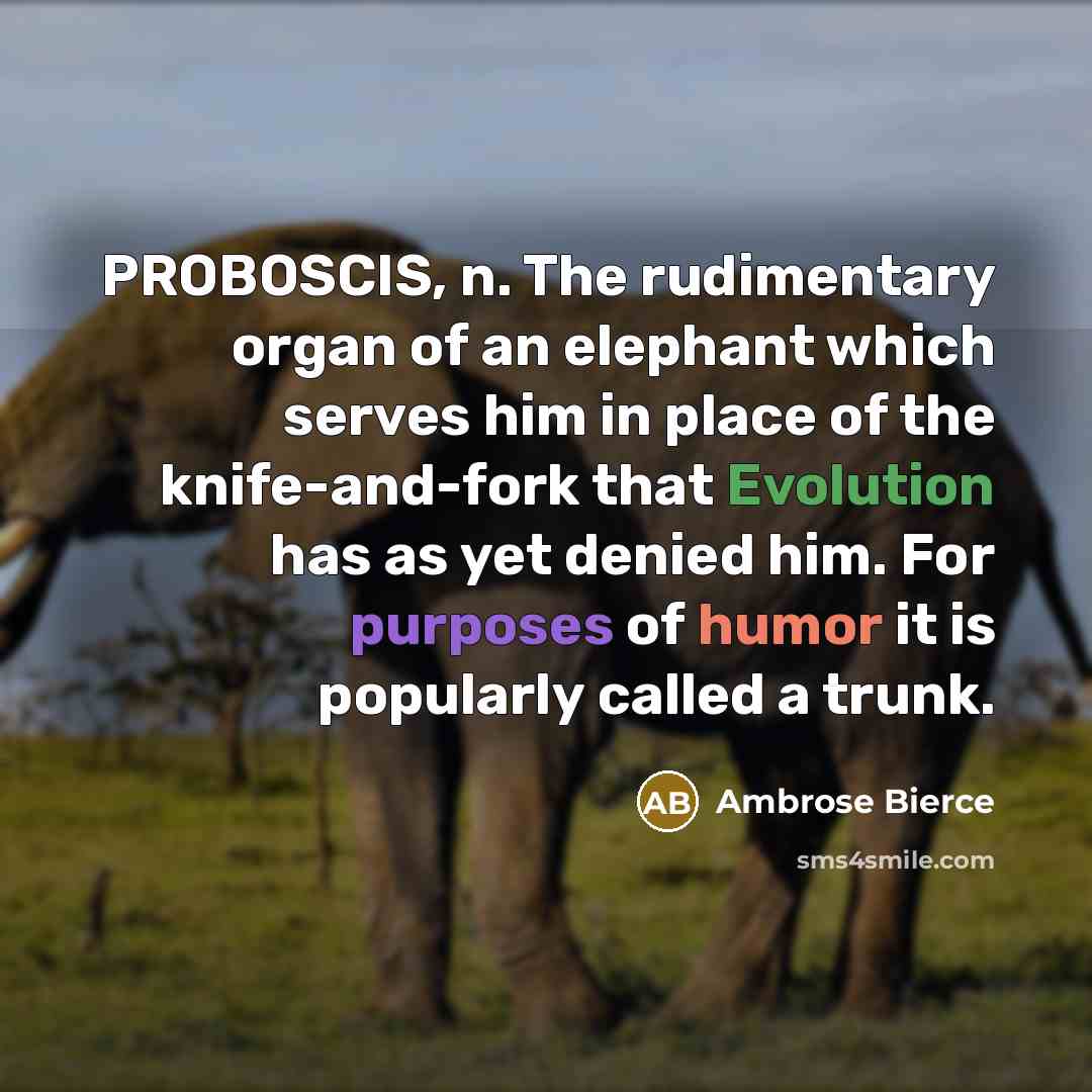 “PROBOSCIS, n. The rudimentary organ of an elephant which serves…” quote by Ambrose Bierce