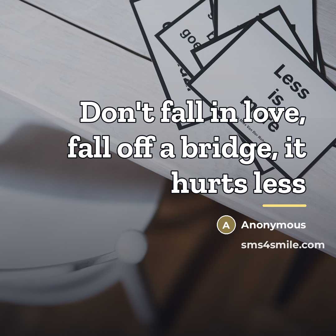 “Don't fall in love, fall off a bridge, it hurts…” quote by Anonymous