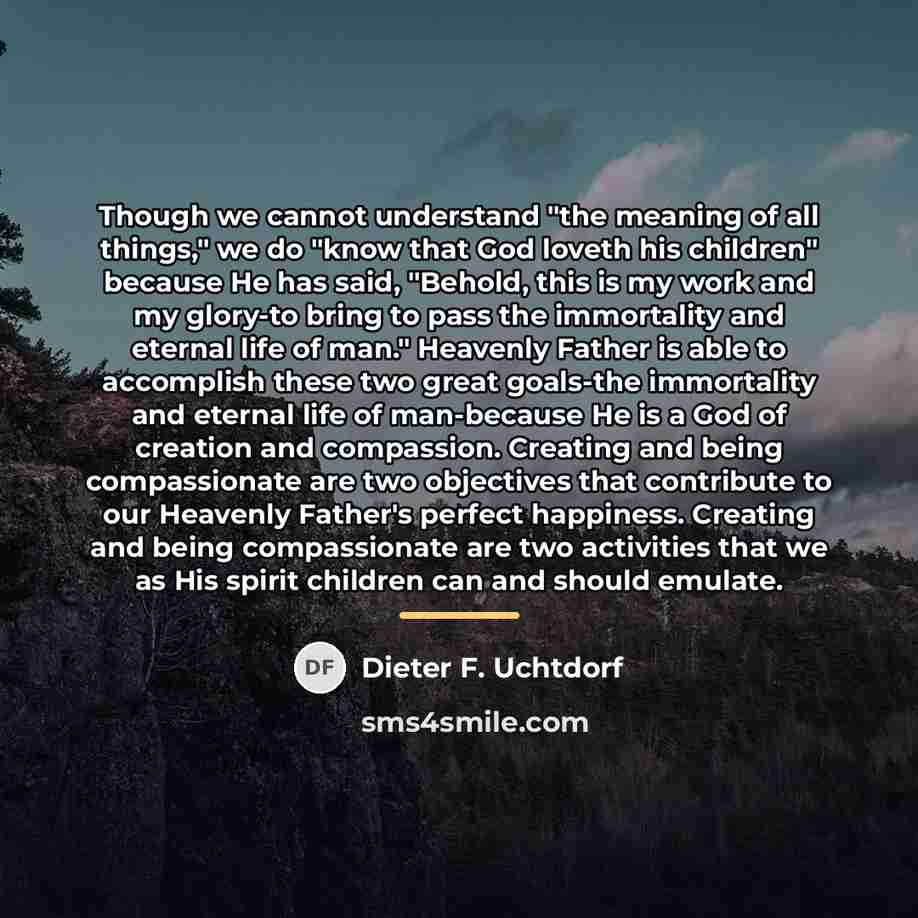 “Though we cannot understand "the meaning of all things," we…” quote by Dieter F. Uchtdorf