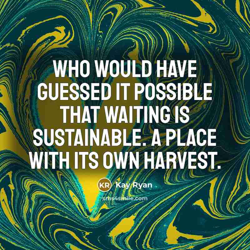“Who would have guessed it possible that waiting is sustainable.…” quote by Kay Ryan