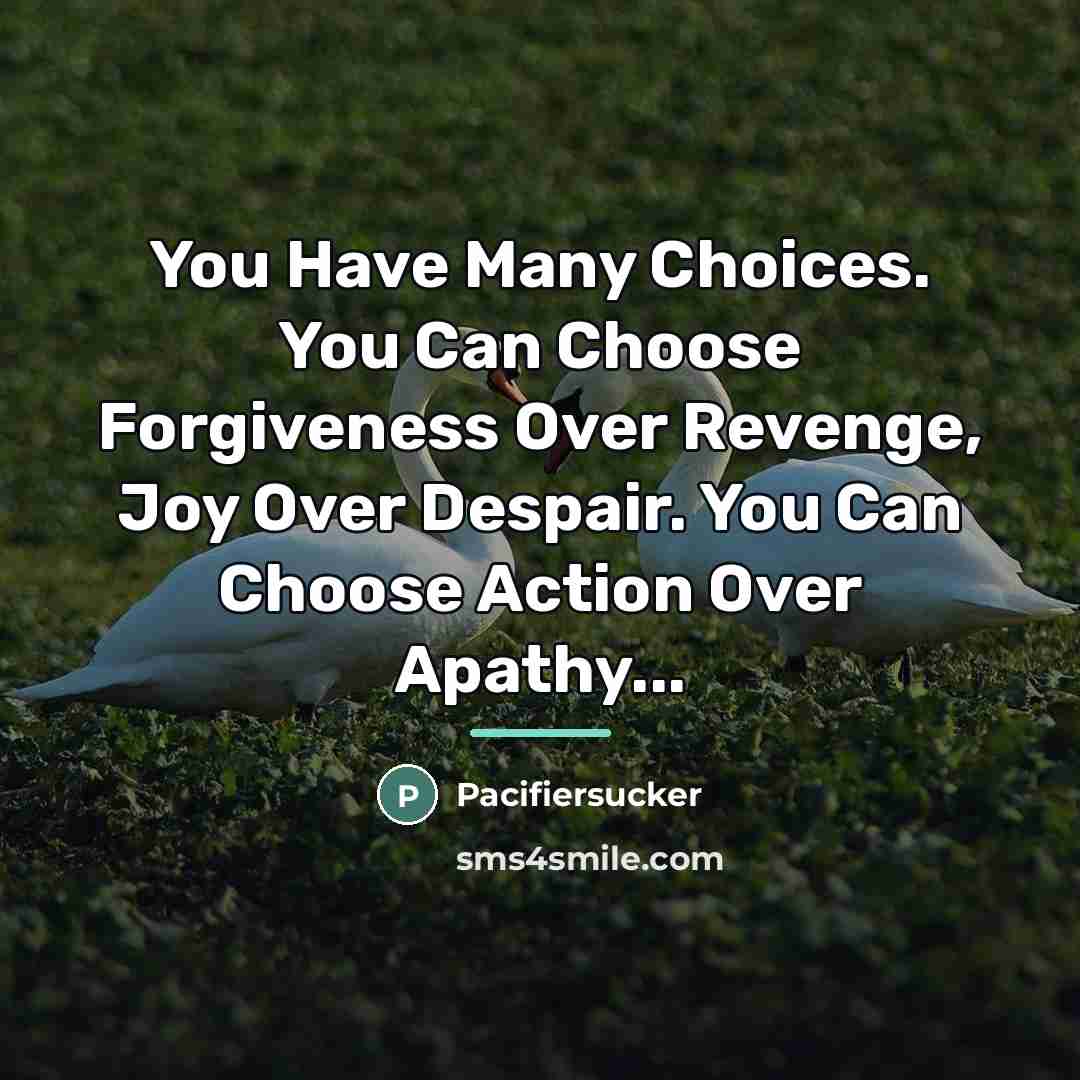 “You Have Many Choices. You Can Choose Forgiveness Over Revenge,…” quote by Pacifiersucker