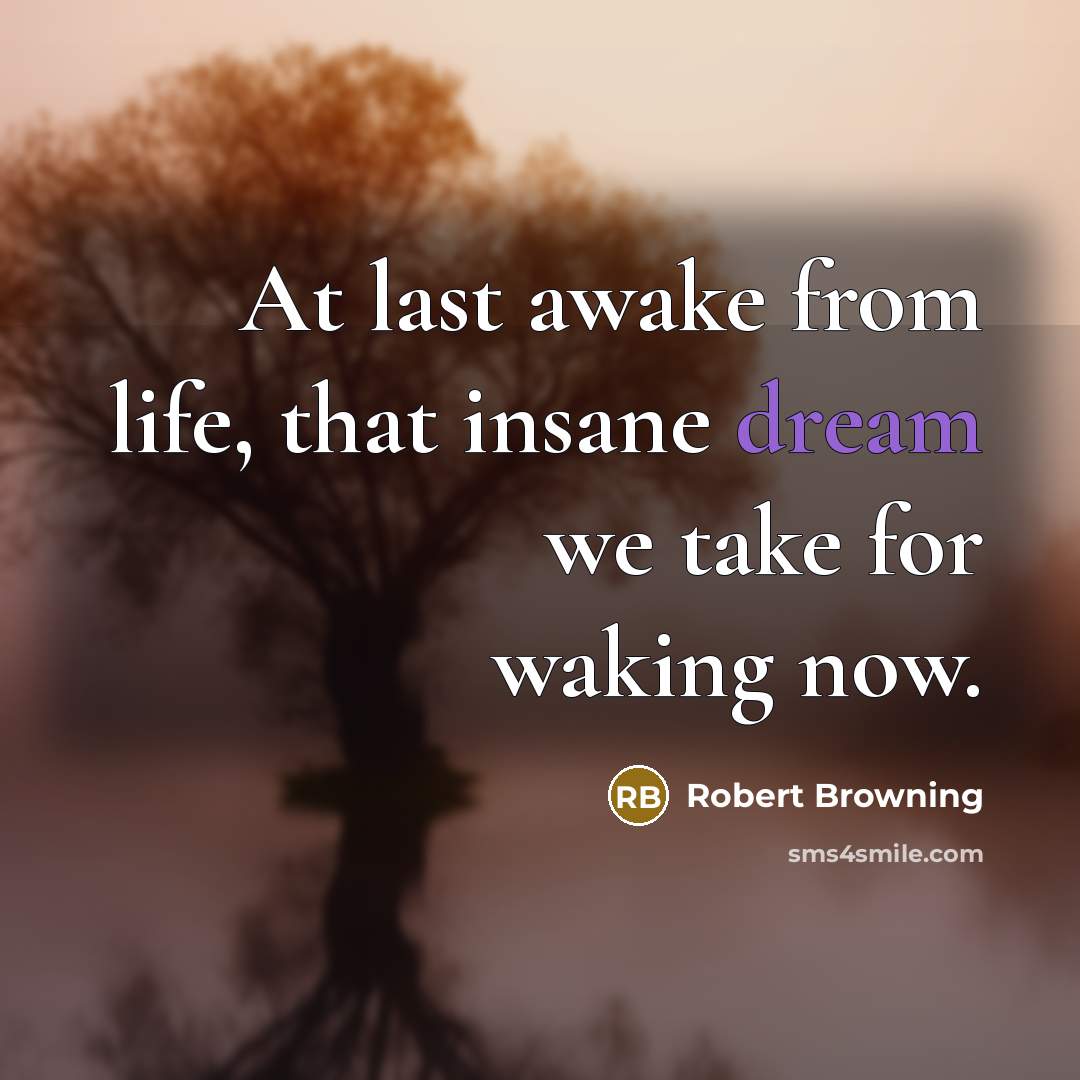“At last awake from life, that insane dream we take…” quote by Robert Browning