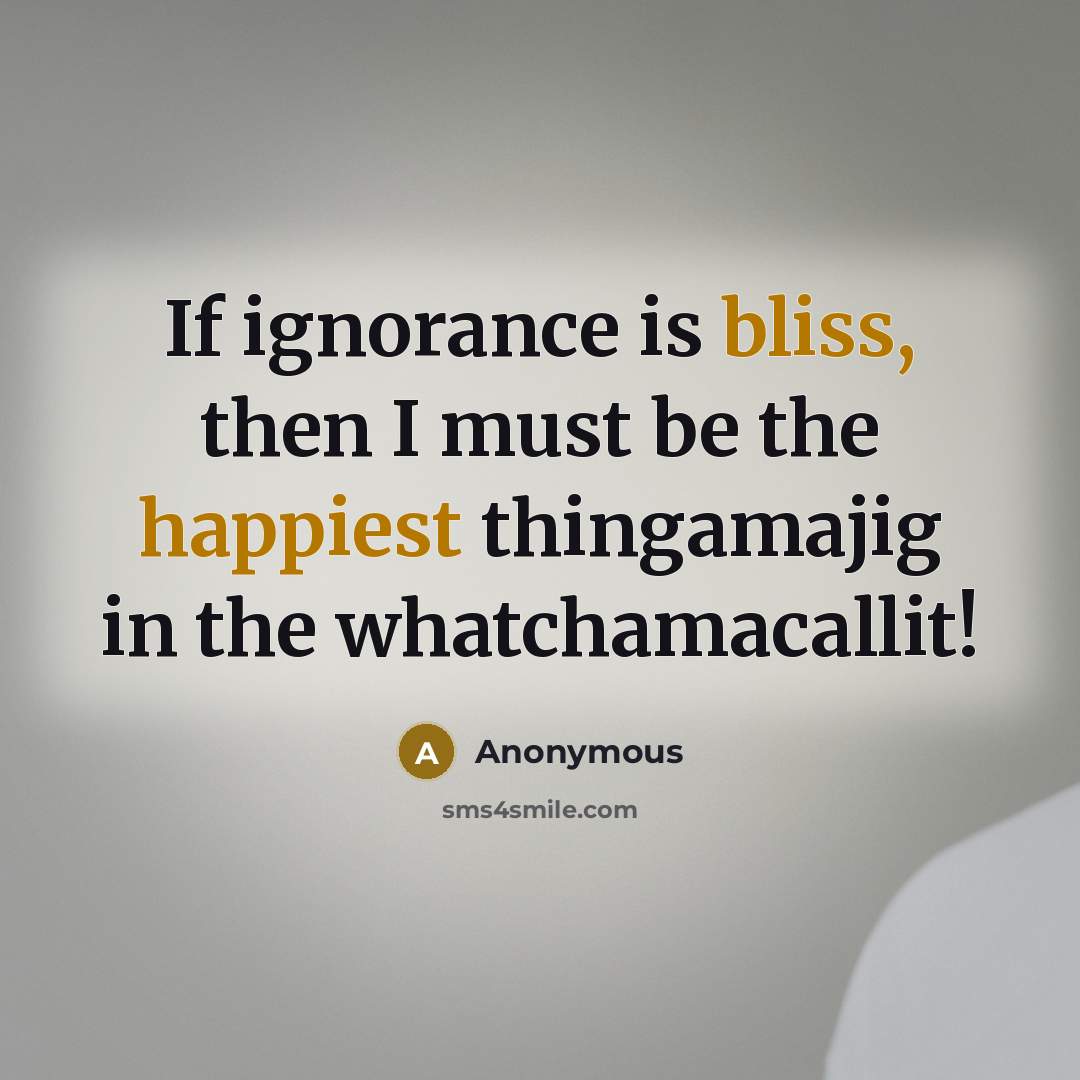 “If ignorance is bliss, then I must be the happiest thingamajig in the whatchamacallit!” quote by Anonymous