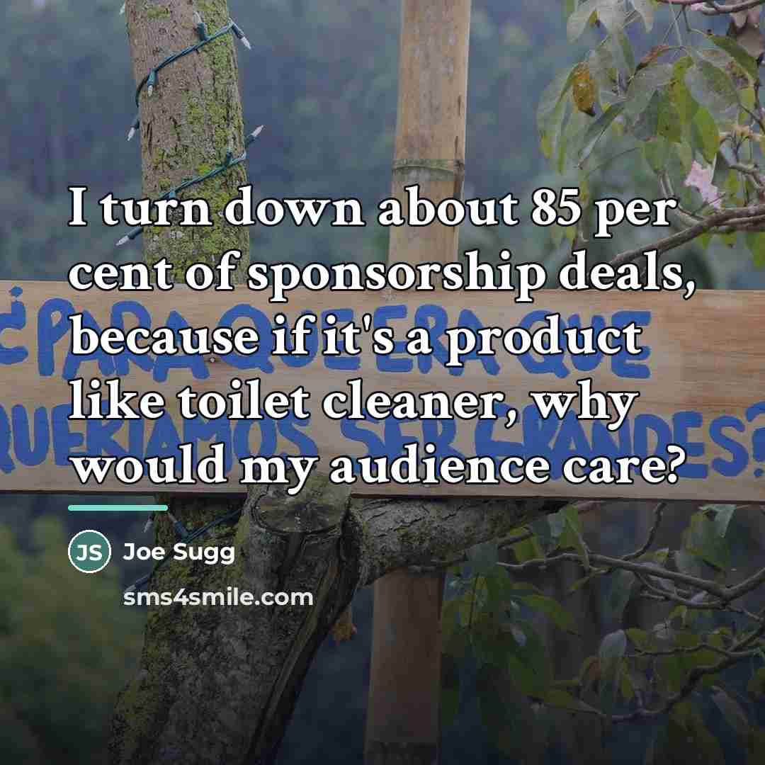 “I turn down about 85 per cent of sponsorship deals,…” quote by Joe Sugg