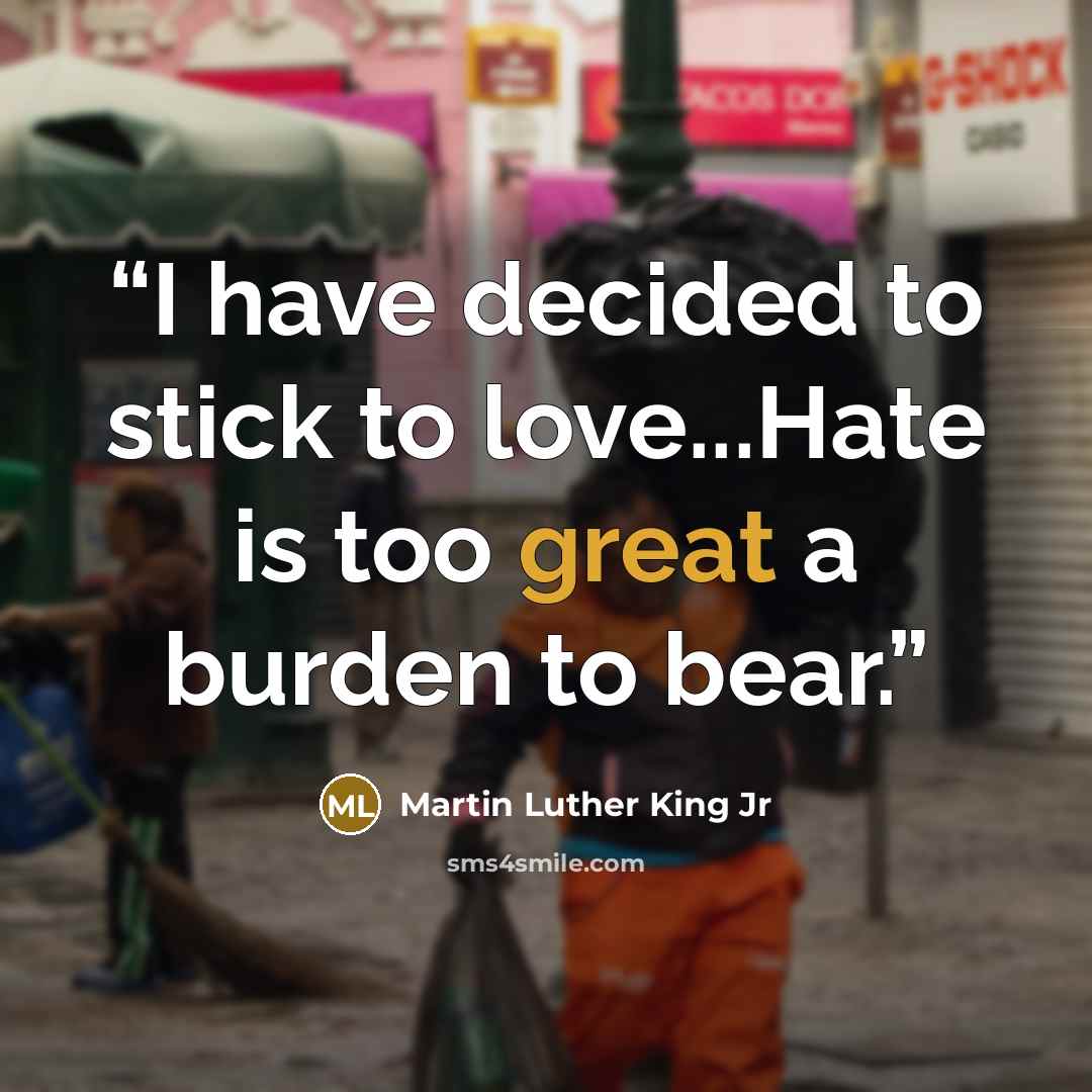 “I have decided to stick to love...Hate is too great a burden to bear.” quote by Martin Luther King Jr