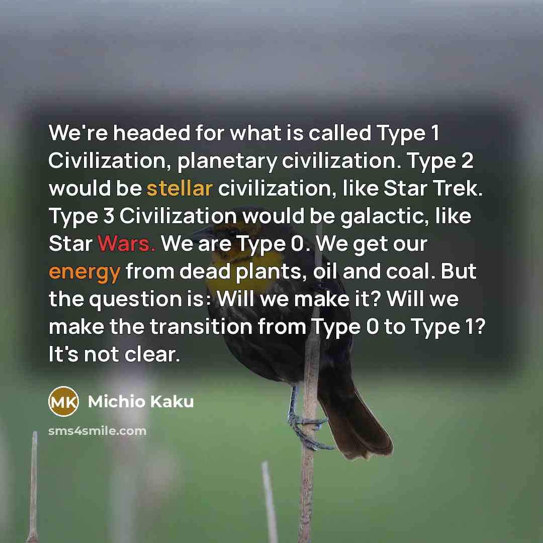 “We're headed for what is called Type 1 Civilization, planetary…” quote by Michio Kaku