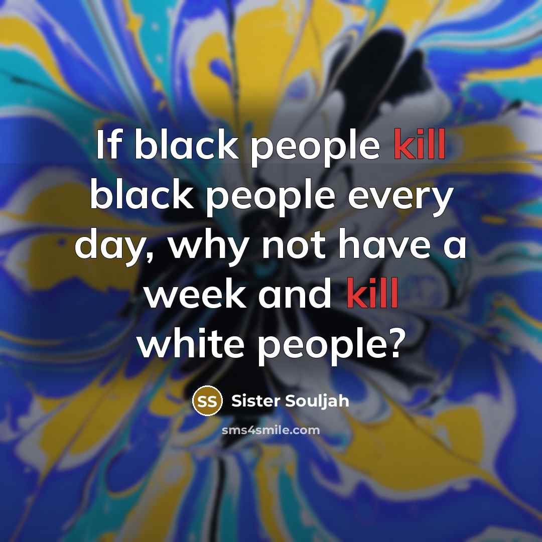 “If black people kill black people every day, why not…” quote by Sister Souljah