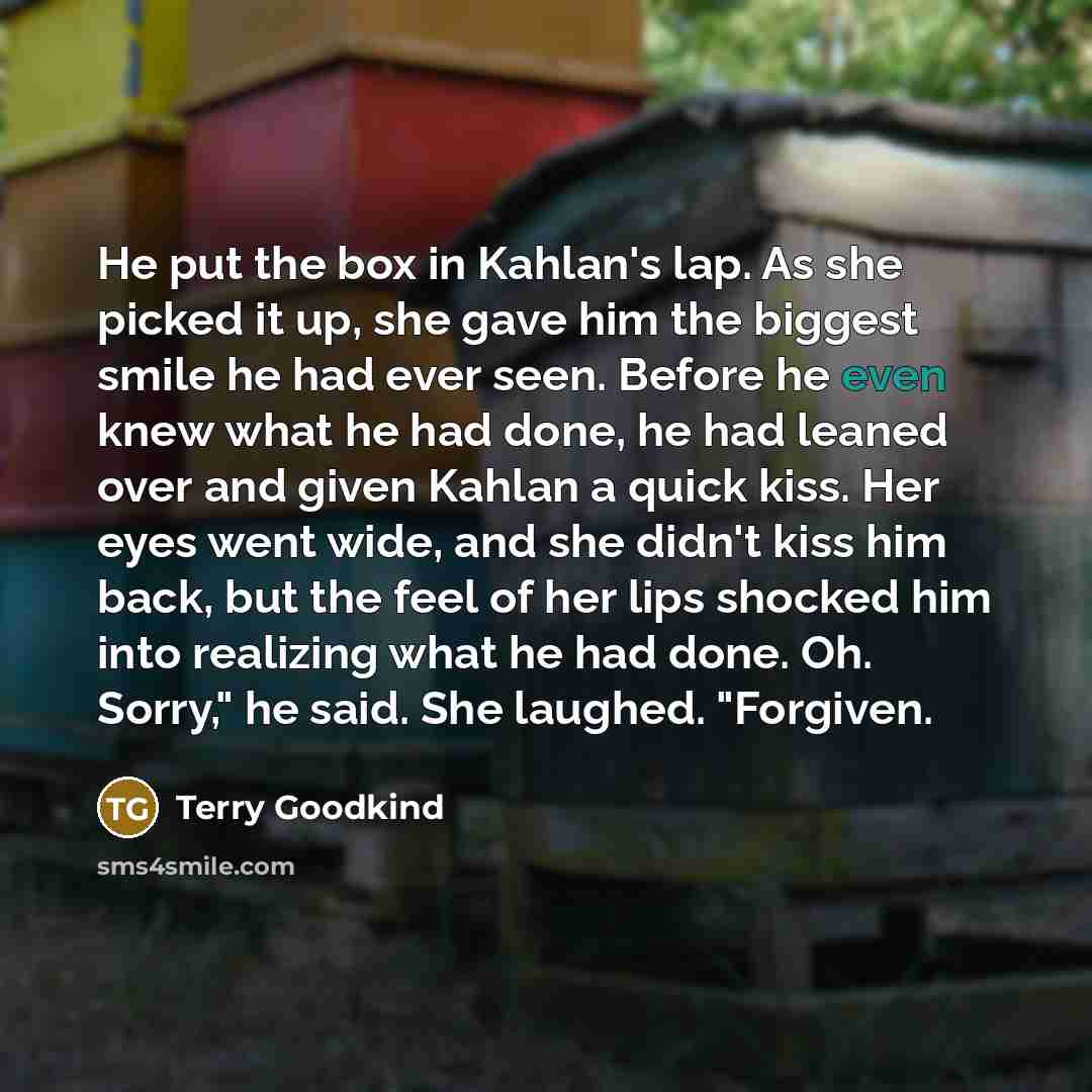 “He put the box in Kahlan's lap. As she picked…” quote by Terry Goodkind