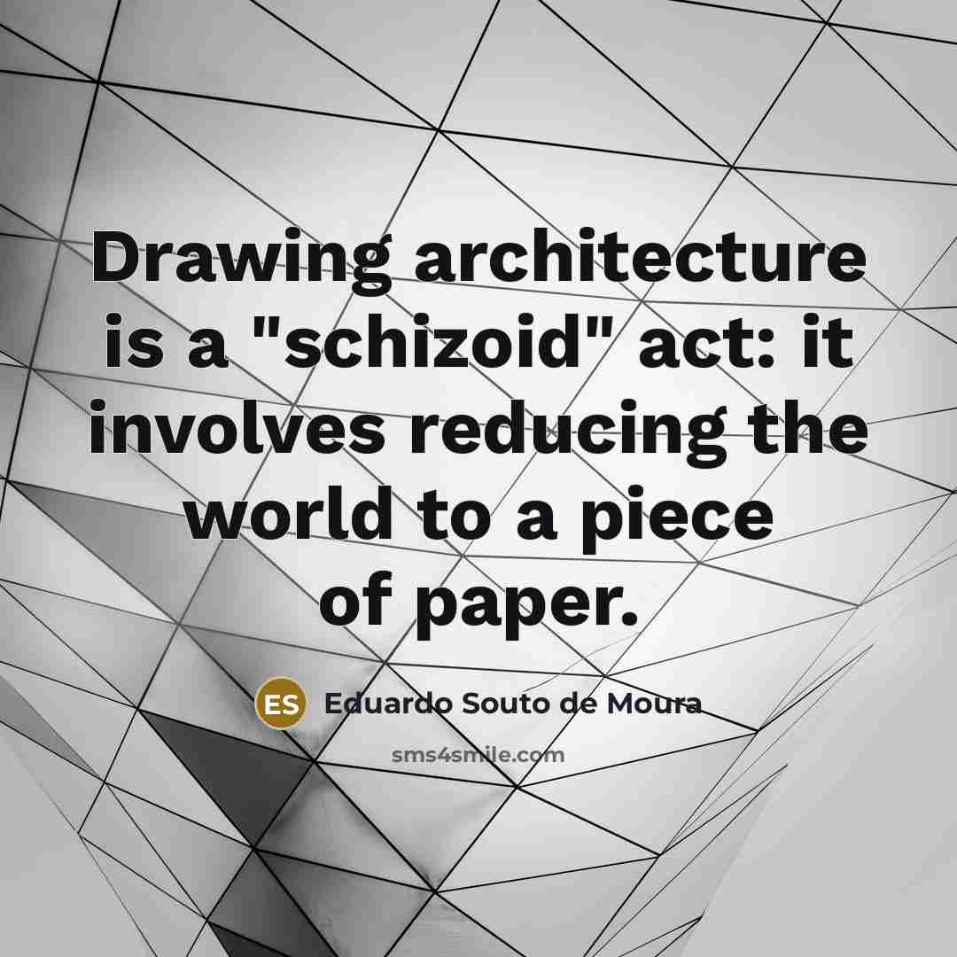 “Drawing architecture is a "schizoid" act: it involves reducing the…” quote by Eduardo Souto de Moura