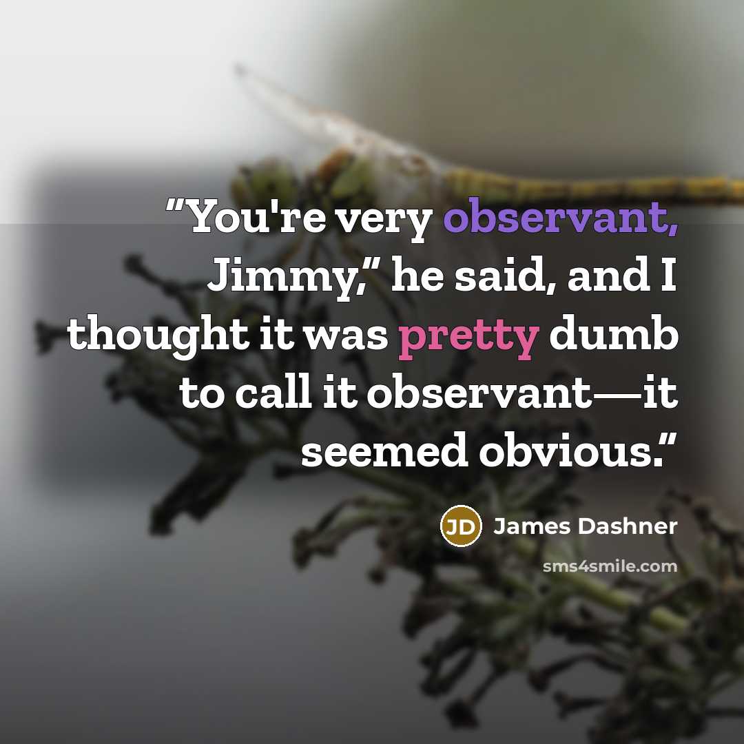 “You're very observant, Jimmy,” he said, and I thought it was pretty dumb to call it observant—it seemed obvious.” quote by James Dashner