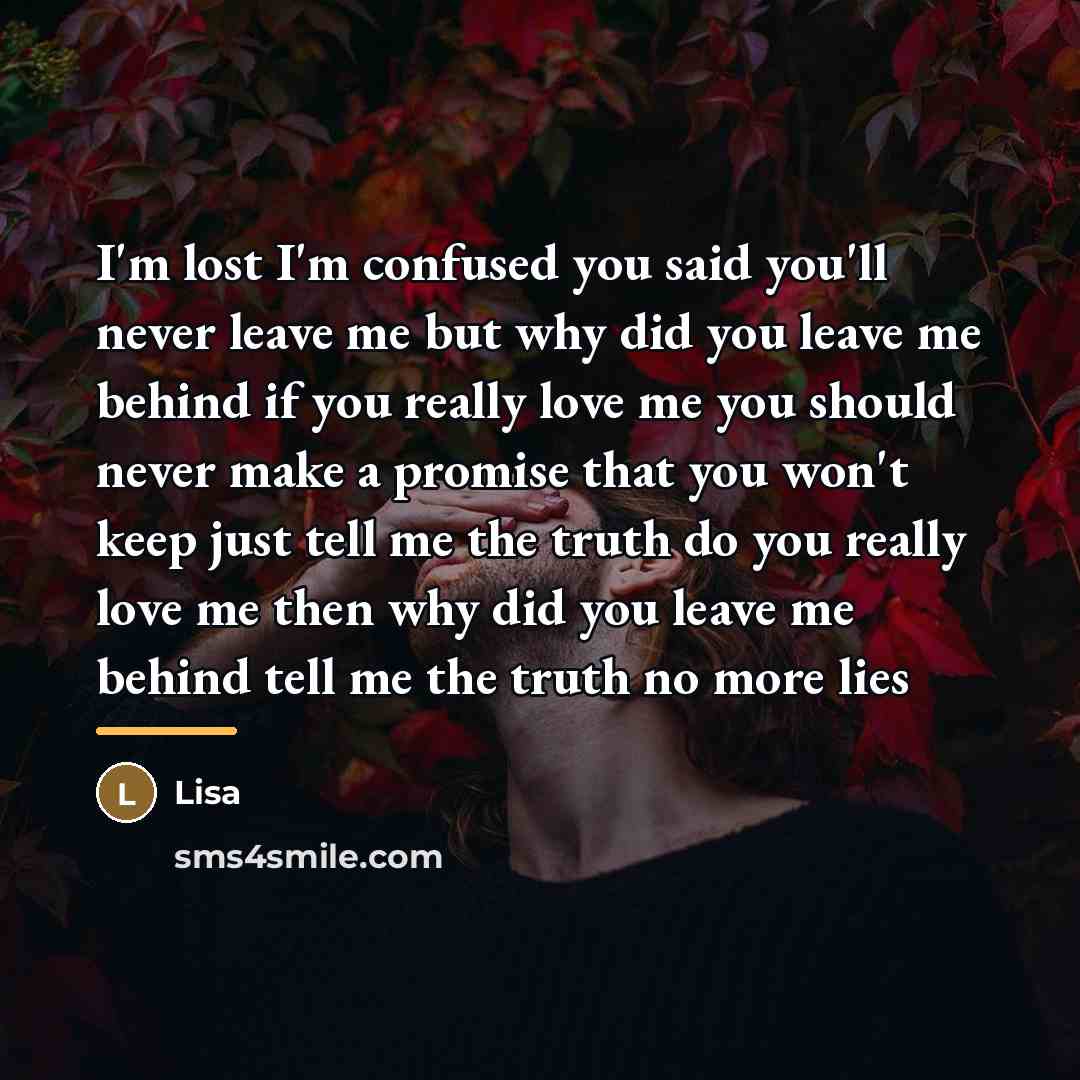 “I'm lost I'm confused you said you'll never leave me…” quote by Lisa