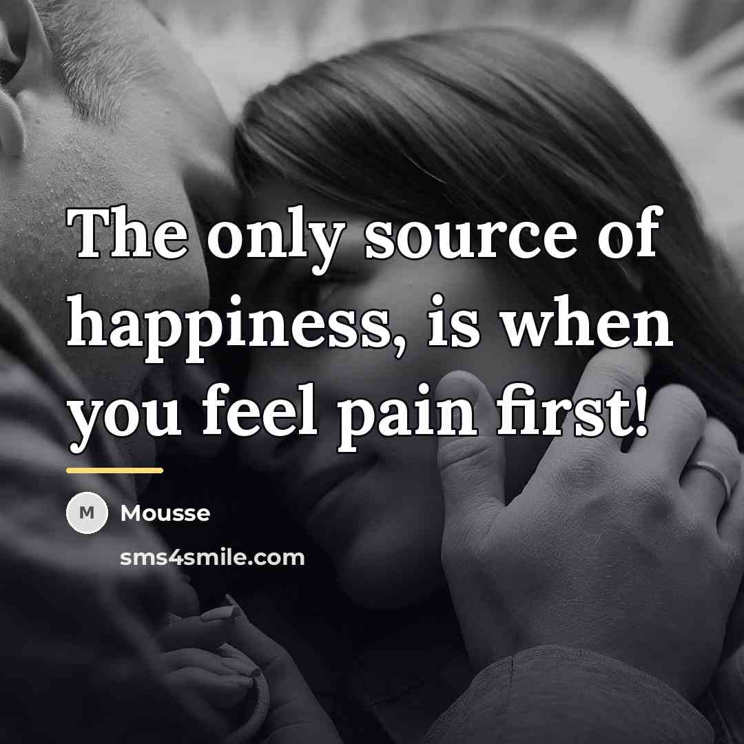 “The only source of happiness, is when you feel pain…” quote by Mousse