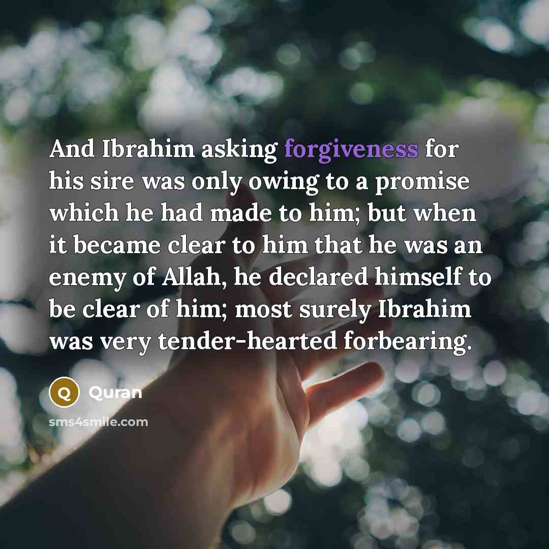 “And Ibrahim asking forgiveness for his sire was only owing…” quote by Quran