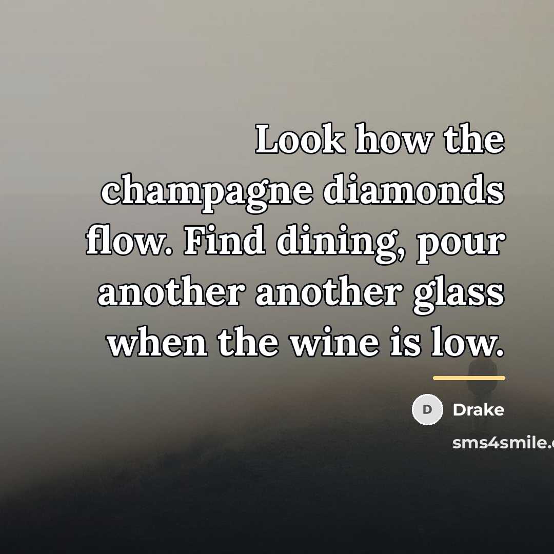“Look how the champagne diamonds flow. Find dining, pour another…” quote by Drake